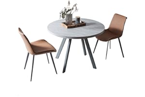 Zerifevni Round Dining Table Set, Mid Century Modern Small Round Dining Table Set, Saving Space (Table + 2 Brown Chairs)