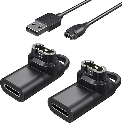 TiMOVO USB Charger Cable w/2 Type C Adapters for Garmin Fenix Vivoactive