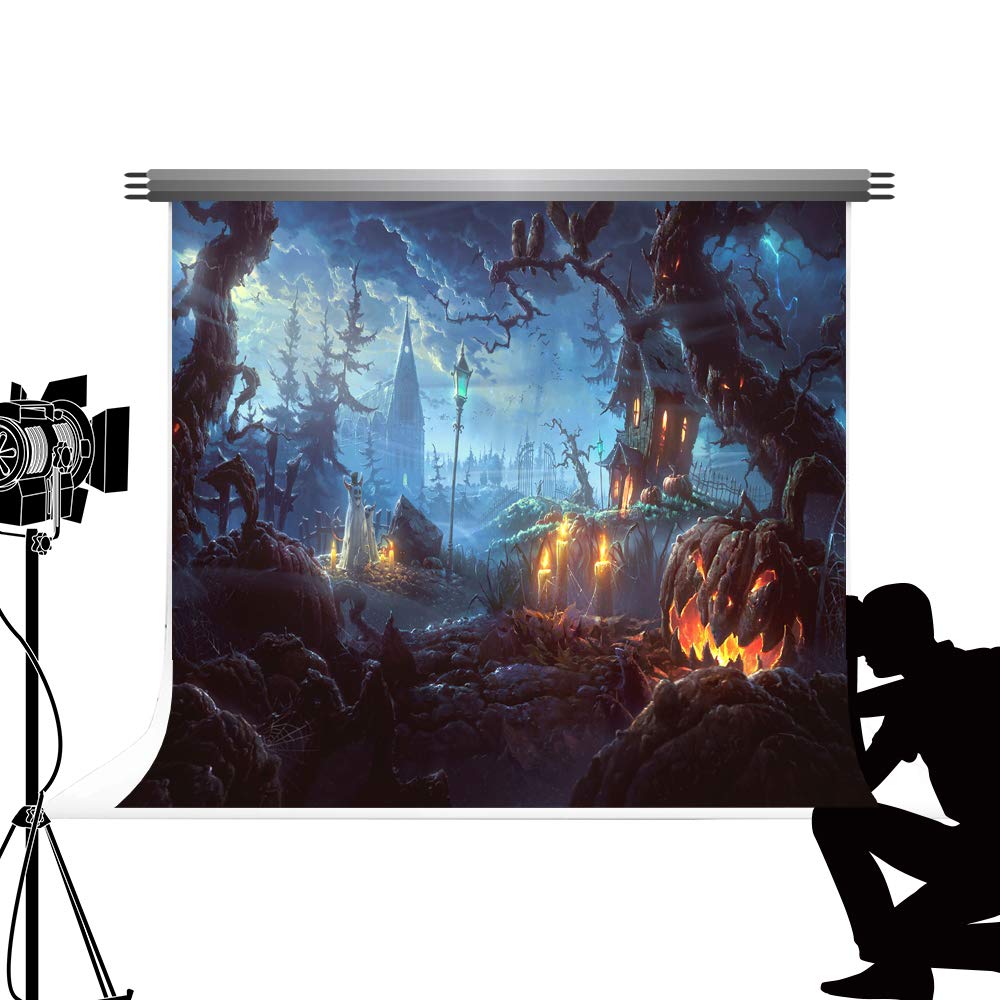 Kate 2.2x1.5m Halloween Photo Backdrop Pumpkin Lantern Photography Background Blue Halloween Castle Kingdom Backdrops for Photography