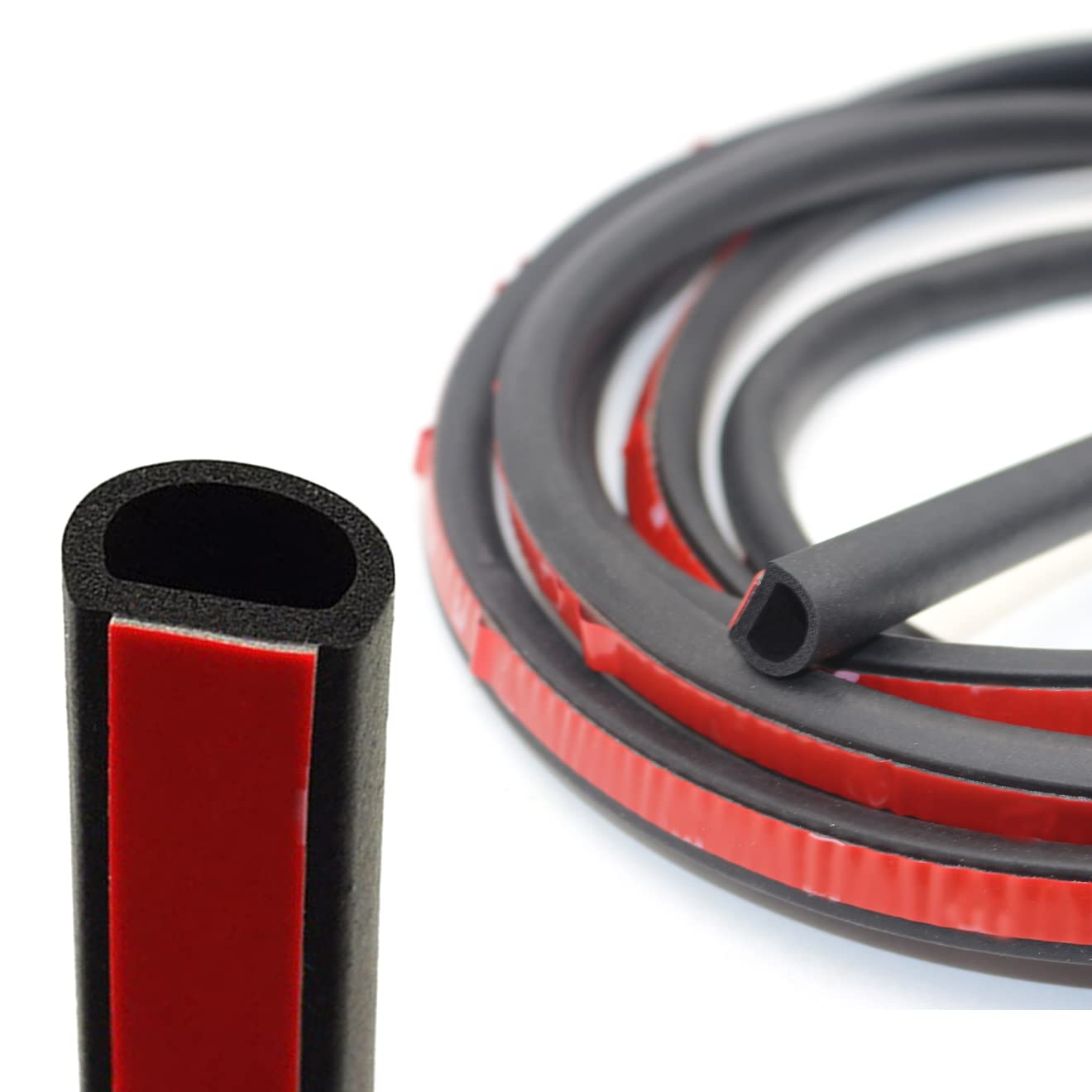Car Door Seal Strip 5M/16.4Ft Long Big D-Type Self Adhesive Automotive Rubber Draught Seal Weatherstrip for Car Window Door Soundproofing Engine Cover