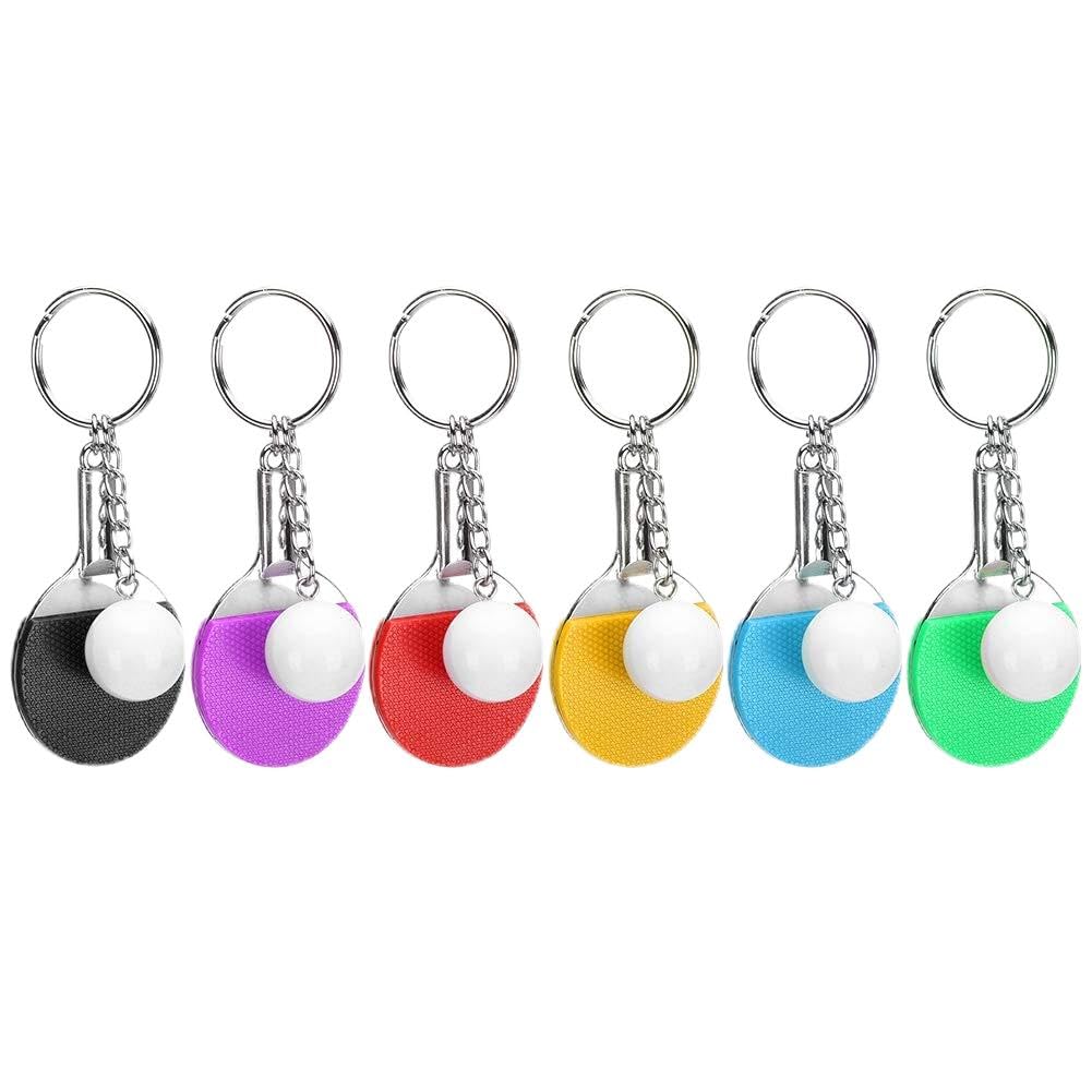 Cikonielf 6Pcs Table Tennis Keyring Cute Mini Pong Design Pendant Key Chain Key Rings with Racket and Ball for Sport Lovers Fans Gift Carnival Prizes