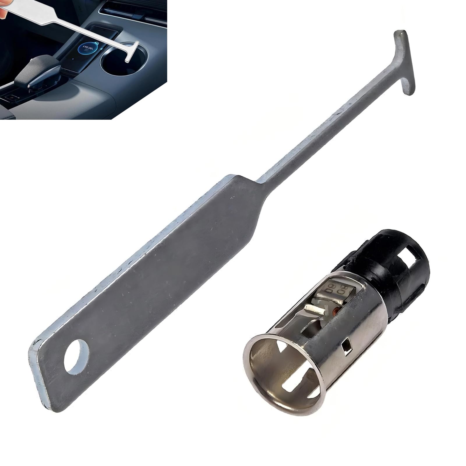 Photo 1 of lekiliky Lighter Socket And Removal Tool, Portable Precise Fit Replacement 25776667 J42059 56457, for Chevy GMC Cadillac Buick and More (Silver)