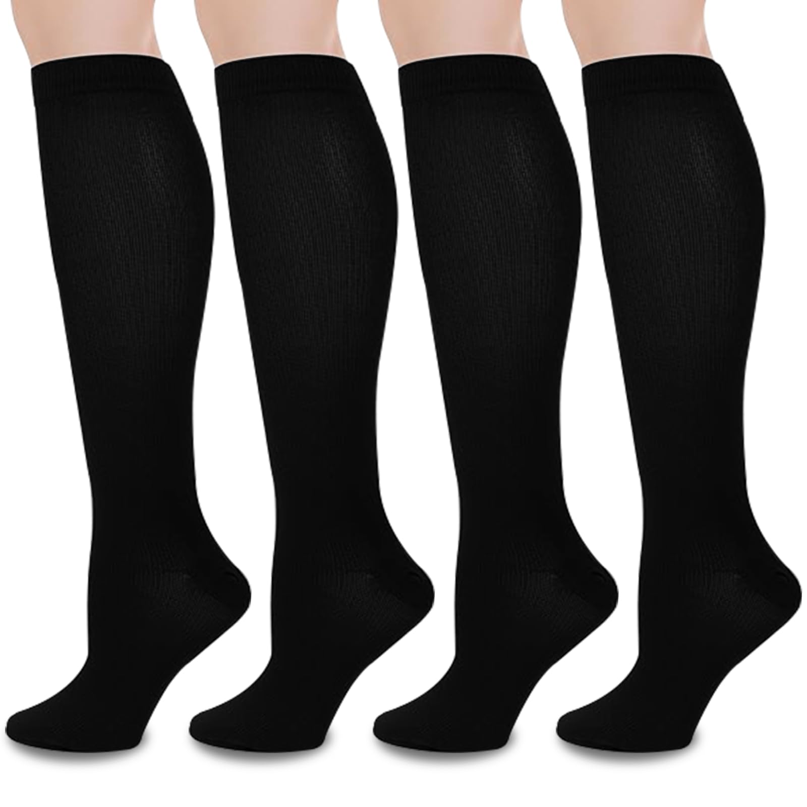 UZSUZZ Compression Socks for Women Men, 2 Pairs 15-20 mmHg Graduated Compression Support Stocking for Sport, Flying, Work, Pregnancy, Nurse, Travel, Edema (Black, S/SM)