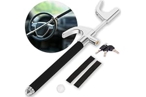 KOLROO Steering Wheel Lock, Anti Theft Device, Universal Fit, Upgraded Class B Crescent Atom Cylinde Lock, Black