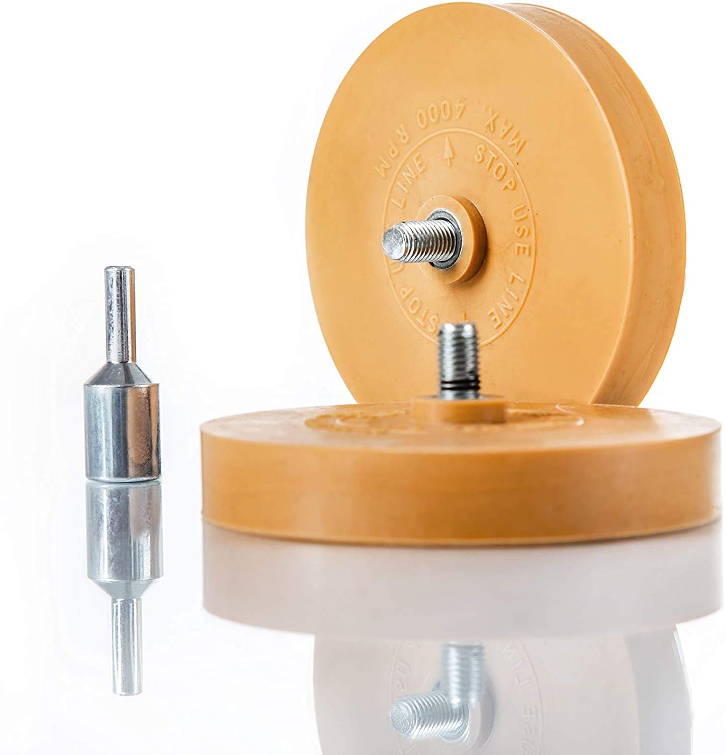 BenBow Foil eraser 2 pieces - Sticker remover for removing foils, vignettes, adhesive residues - Diameter 90 mm, including adapter for drilling machine