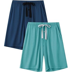 EA'S SECRET Mens Pajama Pants Bamboo Rayon Button Fry Shorts with Drawstring 2 or 3 Pack