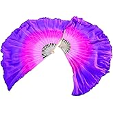 Aumulen Women 1 Pair 4" (10cm) Short Silk Belly Dance Fan Veils Hand Made Belly Dancing Folding Colorful Fans for Dance Performance