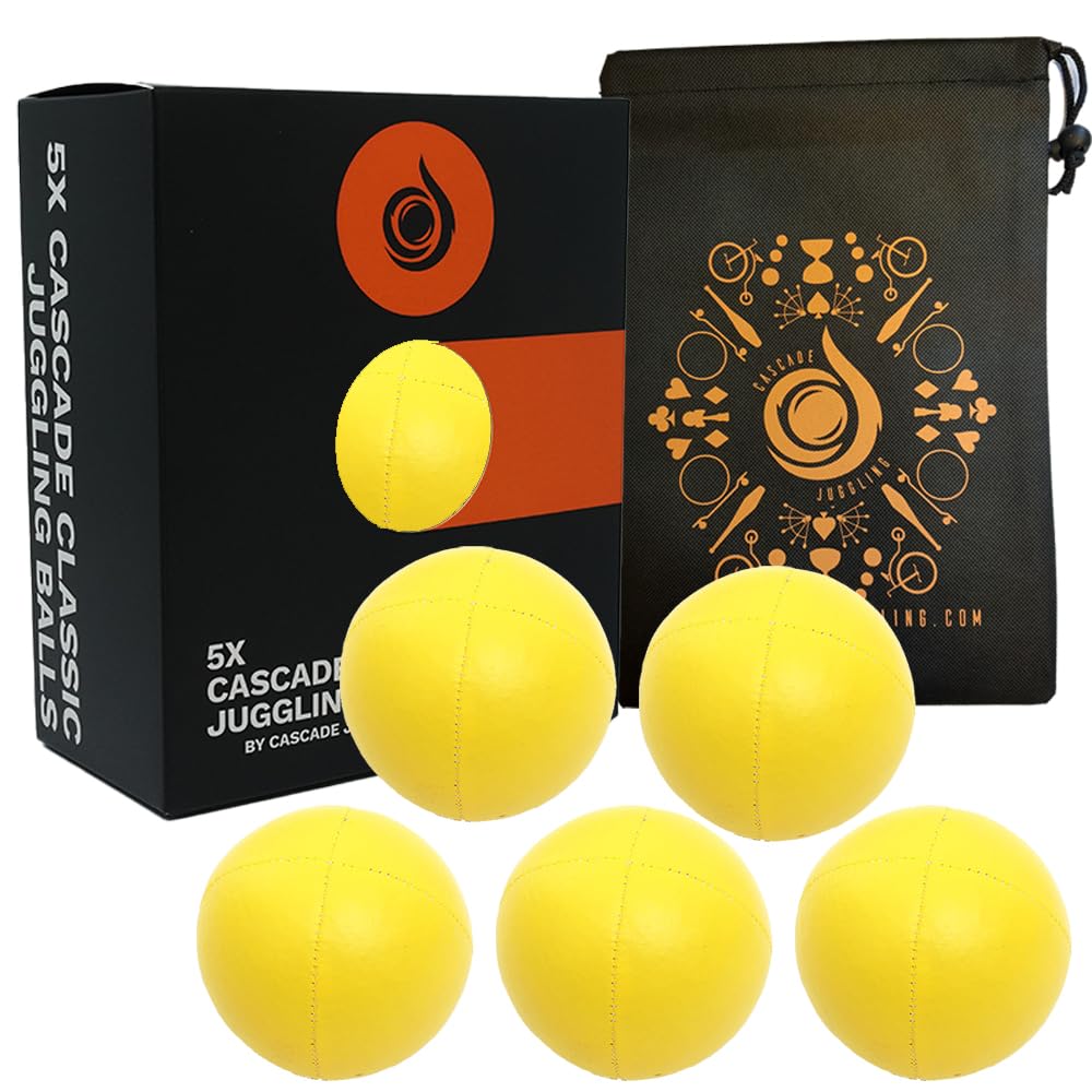 5 x Pro 115g Cascade Classic Juggling Balls - Thud Juggling Balls & Bag - Set of 5 Juggling Balls (Yellow)