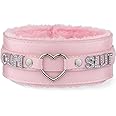 ADEMISHIA Pink Furry Heart O-ring Leather Choker Collar For Women, Handmade Punk Gothic Letter Necklace Adjustable Fashion Jewerly