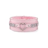 ADEMISHIA Pink Furry Heart O-ring Leather Choker