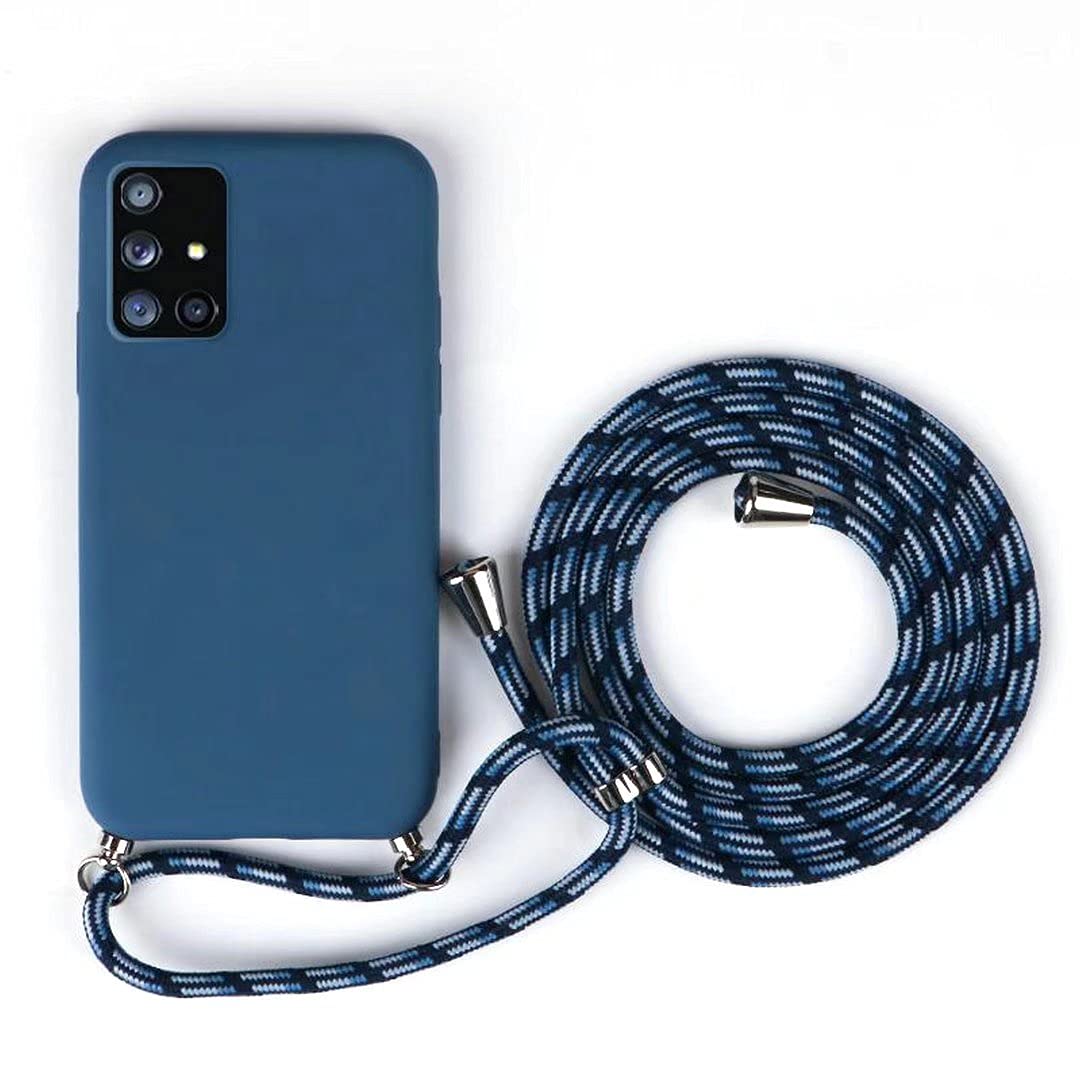 JMstore Case Compatible with Xiaomi Redmi 8A Liquid Silicone Soft Microfibre Lining, with Cord Neck Strap Rope Necklace Shoulder Strap Blue