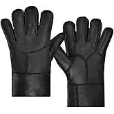 Harssidanzar Winter Leather Gloves,Warm Shearling Wool Lined for Men Winter Cold Weather Gloves KM053US