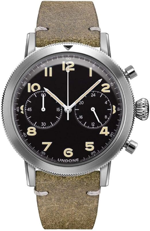 Undone Urban Type Xx Pilot Hybrid Chronograph Quarz Mechanische Edelstahl Schwarz Leder Vintage Herren Uhr Amazon De Uhren