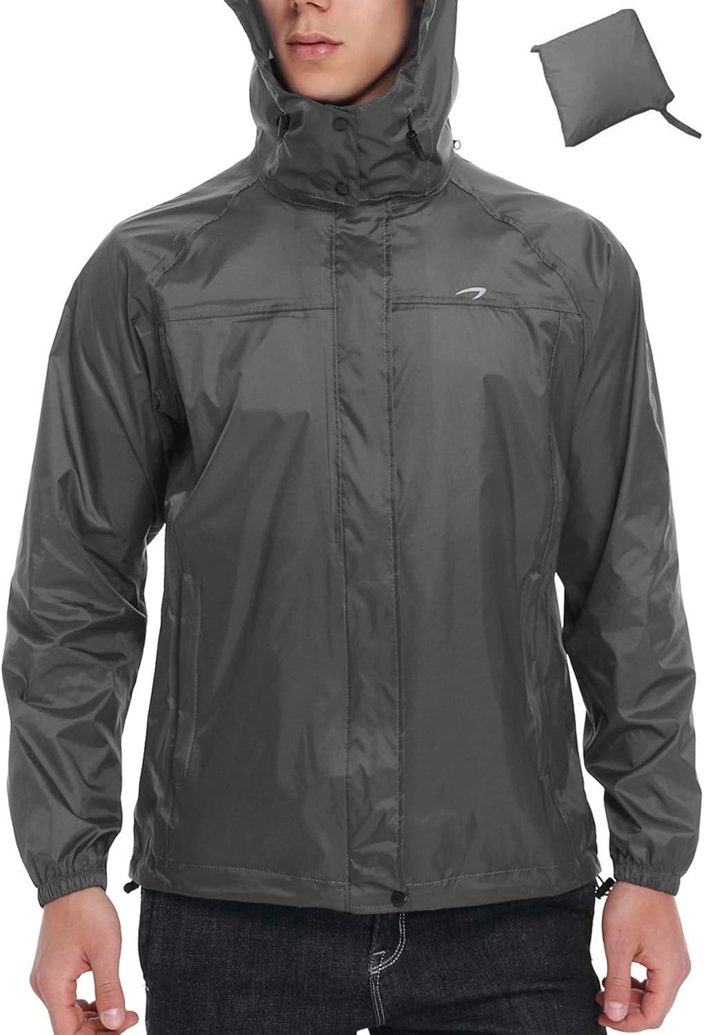 Men's Rain Jacket Waterproof with Hood Lightweight Packable Raincoat Windbreaker: Clothing