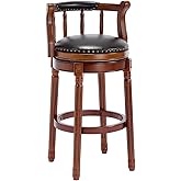 AULIFE Cow top Leather Wooden Bar Stools, 360 Degree Swivel Bar Height Chair with Backs for Home Kitchen Counter, Morden Chai