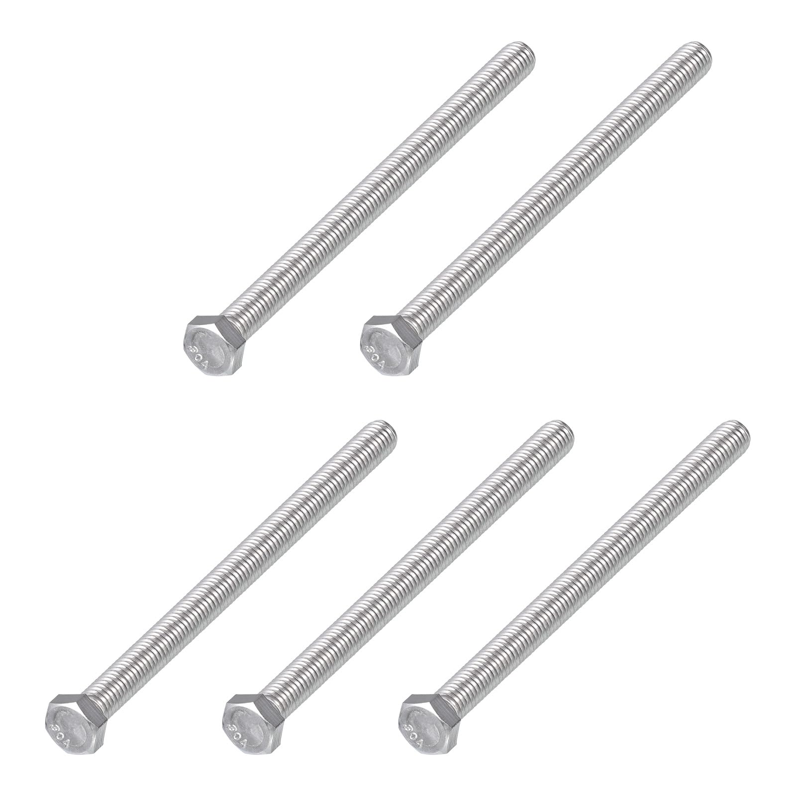 METALLIXITY Hex Head Bolts (3/8-16 x 6") 5Pcs, 304 Stainless Steel 18-8, Fully Threaded, External Hex Drive, Plain Finish, Hex Head Screw Bolt, Silver — image 1