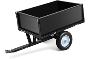 Joankaren 500 Lbs Load Capacity ATV Trailer Dump Cart – 11.4 Cu Ft Heavy-Duty Steel Tow-Behind Dump Cart with Removable Sides