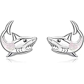 Dreamboat Opal Shark Stud Earrings for Women 925 Sterling Silver Hypoallergenic Ocean Animal Fish Jewelry Christmas Birthday Gifts for Shark Lovers