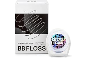 Brushmo Black Floss (BBFloss) - Expanding Floss, Gum-Friendly Soothing Mint Dental Floss, Natural Vegan Wax to Remove Plaque from Teeth, US-Dentist Designed PTFE & PFAS Free Oral Care, 1 Spool, 55 yd