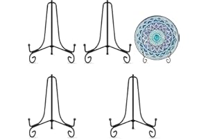 4 Pack Display Dish Racks, 6 Inch Dish Rack, Metal Frame and Art Frame, Small Easel, Desk Art, Pictures, Photo Tray, Black