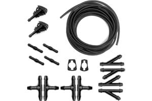 OSIFIT Windshield Washer Hose Kit, 5M Washer Fluid Hose+12 Pcs Hose Connectors+2 Fan Nozzles+2 Rubber Gaskets, Connect Car Water Pump and Nozzles, Suitable for Most Car Windshield Washer Tubing