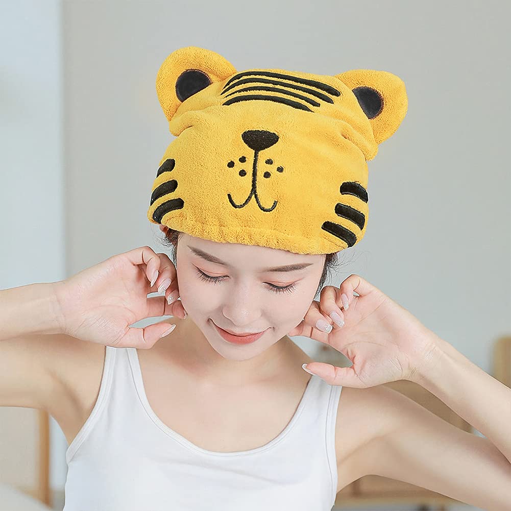 Kids Microfiber Hair Drying Cap Girls Super Absorbent Hair Drying Towels Wrap Quick Dry Hair Turban Cap with Button Design Bath Shower Head Wrap Elastic Fast Magic Dryer Hat Towel for Long Short Hair