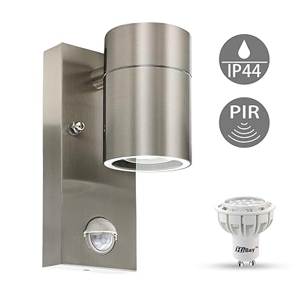 LED Aussenleuchte mit Bewegungsmelder Wandleuchte Edelstahl GU10 Außenlampe inkl. GU10 LED Lampe 7W Warmweiß