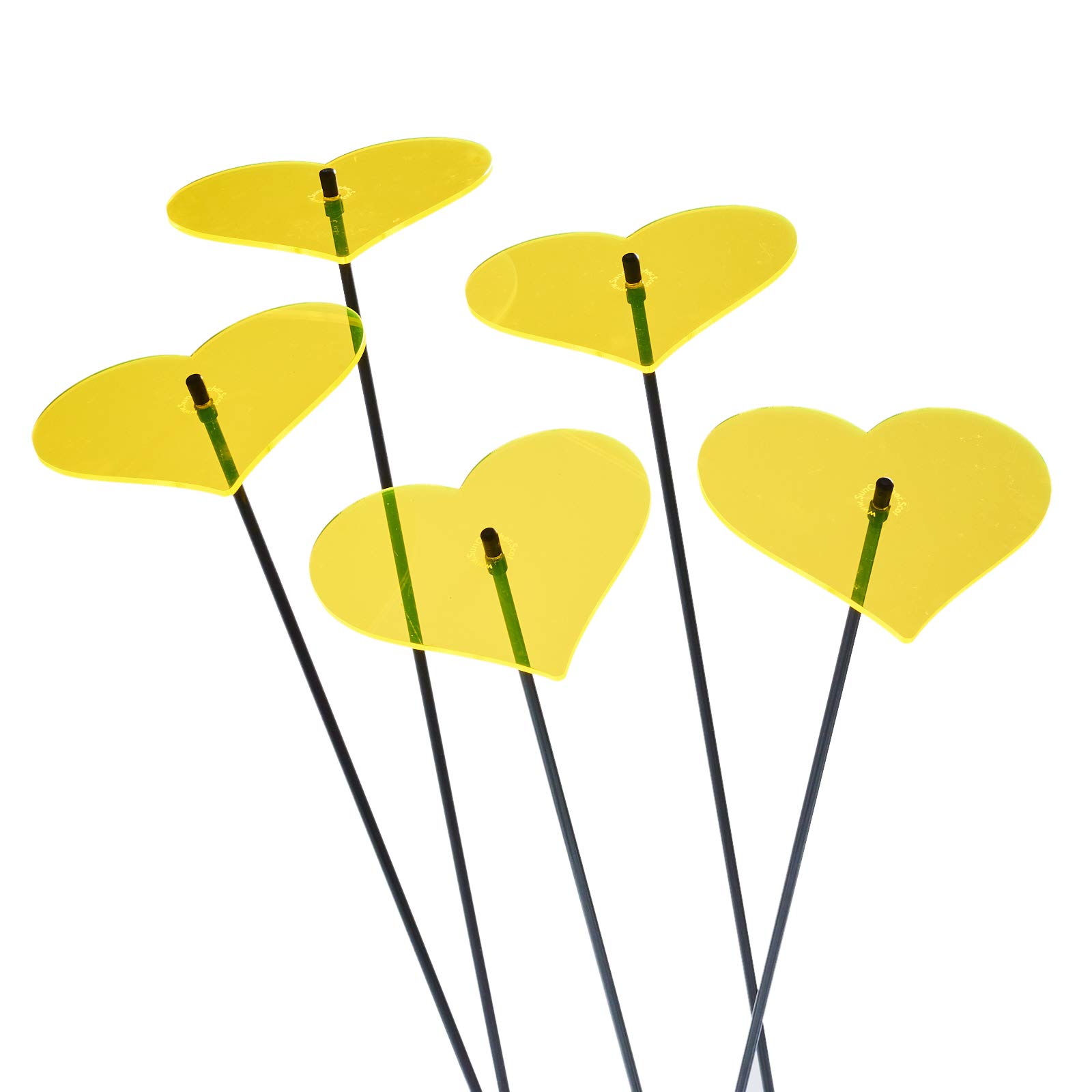 Sun Catcher Garden Decor Hearts Set of 5 Large Decorative Ornamental Garden Stake 75cm, 29.5 inch high Outdoor Yard Lovely Gardener Gift, Colour:Yellow