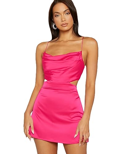 Verdusa Women's Open Back Cowl Neck Satin Cami Bodycon Dress Hot Pink XS in  Kenya | Whizz Dresses