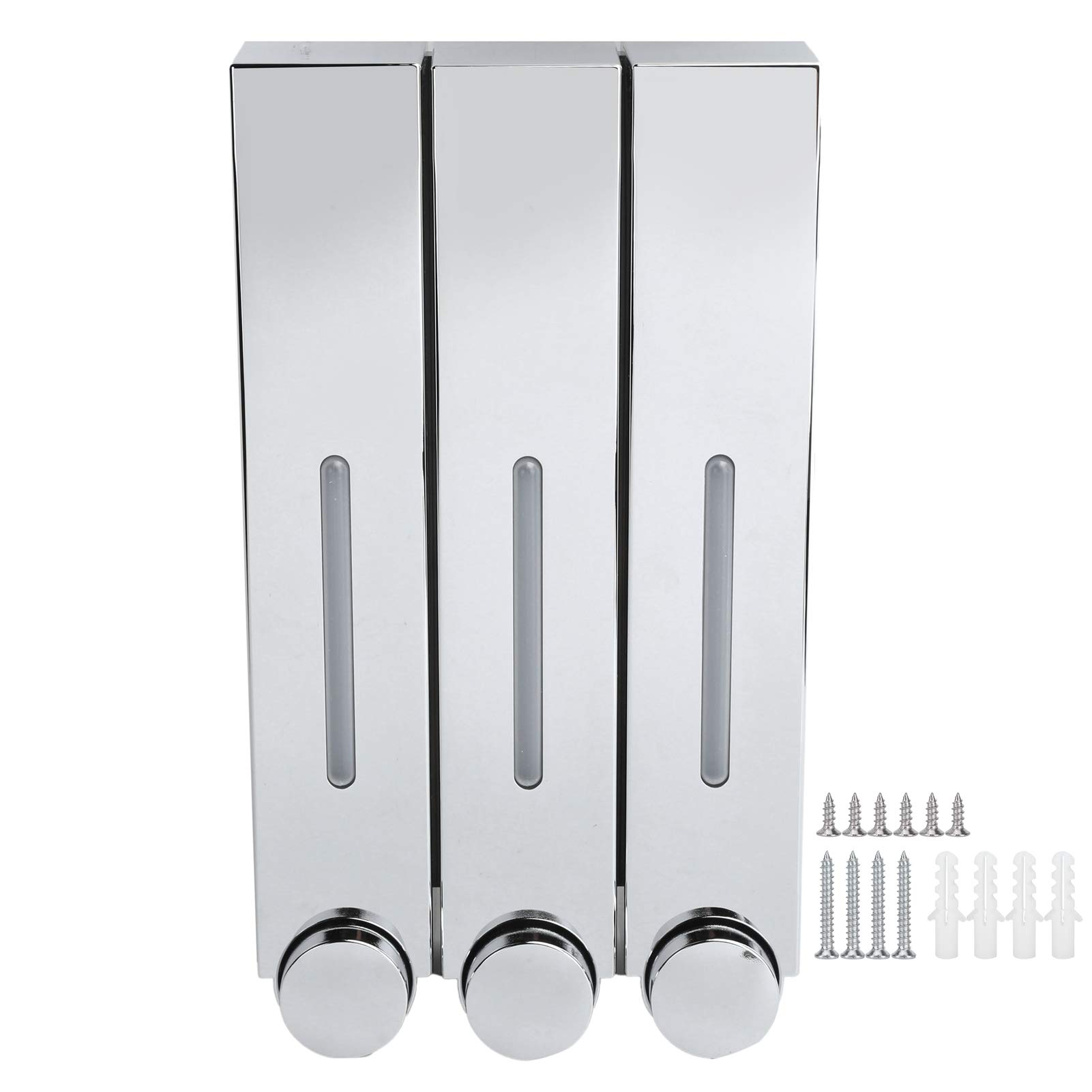 Tissting 420MLx3 Shower Shampoo Dispenser, Three Head Shampoo Dispensers, ABS Washing Liquid Soap Dispenser, Wall Mounted Manual Gel Container for Home, Bath, Kitchen, Hotels, Restaurants(Silver)