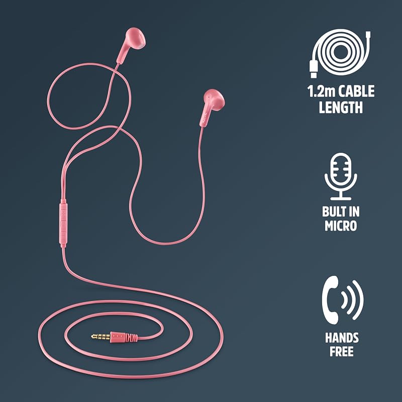 Cross Flip Pink - Cuffie Intraurali con Microfono e Pulsante Multifunzione, Controllo Musica e Chiamate Cavo 120 cm, Jack 3,5 mm