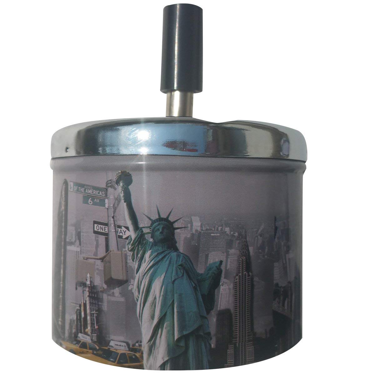 Condello Casa Smokeless Metal Tin Push Down Ashtray for Cigarettes Cigars With Spinning Tray Lid Covered Portable Ash Tray Bucket for Home Tabletop,Patio,Sand,Car,Auto,Outdoors,Indoors (America) โ image 1