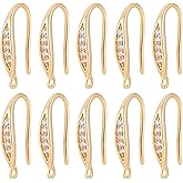 Beebeecraft 1 Box 20Pcs Cubic Zirconia Earring Hooks 18K Gold Plated Brass Fish Hooks 15mm Long Ear Wires with Loop for DIY Earring Jewelry Making