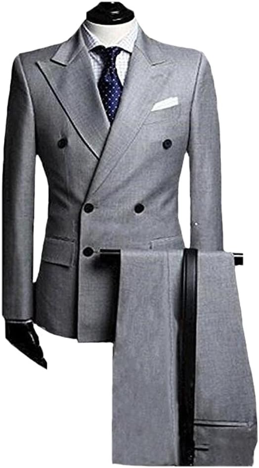 SIPEI Grey Double Breasted Mens 2 PC Evening Suit Formal Business Wedding Tuxedo