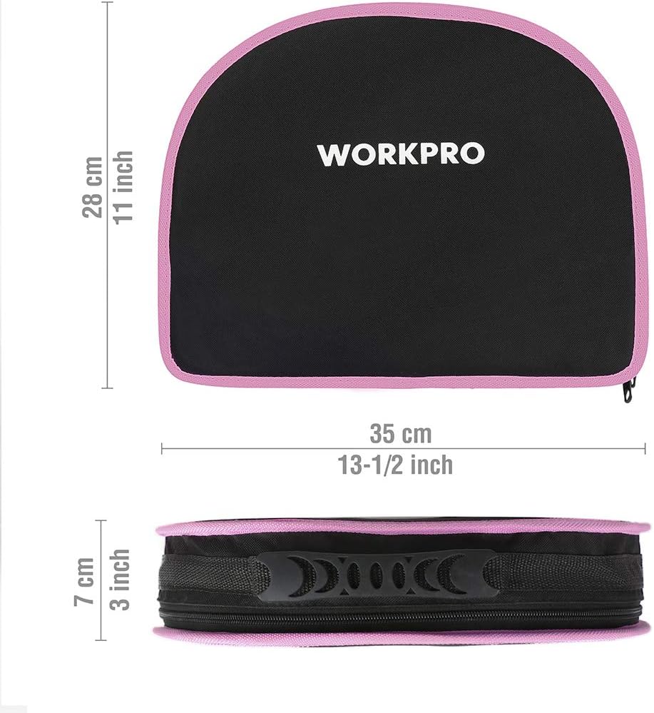 WORKPRO 103-Piece Pink Tool Kit - Ladies Hand Tool Set with Easy Carrying Round Pouch - Durable, Long Lasting Chrome Finish Tools - Perfect for DIY, Home Maintenance - Pink Ribbon - - 