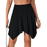 LYANER Women's Stretchy High Waist Asymmetrical Ruffle Hem Flowy Mini Skirt