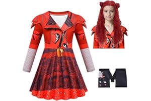 Xefenki Girls Kids Rise of Red Dress Costumes Halloween Cosplay Dress Up With Wig 4-14Y