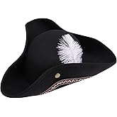 VUDANZYER Adult Tricorn Pirate Hat with Feather for Halloween, Black Pirate Captain Hat for Colonial Revolutionary, for Women Men