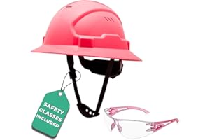 RIDGEROCK Pink Hard Hat Construction Helmet OSHA Approved Vented Full Brim Safety Pink Hard Hats for Women with Safety Glasses, Cascos De Construccion Work Hardhat, 6 Point Ratcheting System