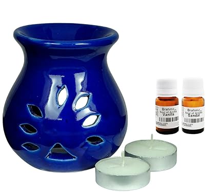 BRAHMZ Ceramic Aroma Oil Diffuser (7.6 x 7.6 x 8.9 cm, Blue)
