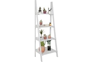 Babion 4-Tier Ladder Shelf, Plant Shelf Ladder Shelves Brown Solid Shelf Stable Wooden leaning Shelf Freestanding Flower Stand Indoor Flowerpot Stand Ladder Bookshelf for Office, Balcony (White)