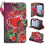 Customerfirst - LG Sunrise L15G/ LG Lucky L16C (Straight Talk,Net 10) - Flip Wallet Pouch, Slim Folio Case with Kickstand, 2 Credit Card Slot Wallet Pouch Leather Wallet Folio Case With Kickstand, Credit Card ID Slots, Currency Pocket - Free Key Chain Flashlight (SAKURA BLOOM)