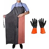TonLing Rubber Apron Waterproof with Thick Rubber Gloves for Men and Women, Heavy Duty Chemical Aprons with Adjustable Neck Pad for Dishwashing, Dog Grooming, Cleaning, Lab Work, Butcher, Dishwasher