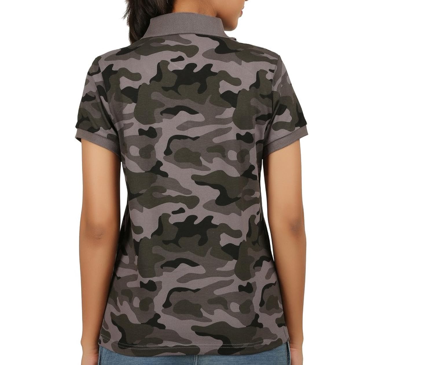 clifton womens army printed half sleeve collar polo-steel grey