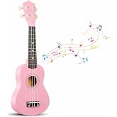 21 Inch 4 String Wooden Acoustic Guitar Ukulele for Beginner (Pink)