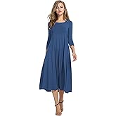 HOTOUCH Women's 3/4 Sleeve A-line and Flare Midi Long Dress