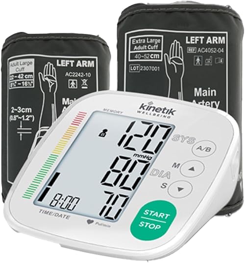 Kinetik Wellbeing Advanced Blood Pressure Monitor - Used by the NHS - Fully Automatic Upper Arm Blood Pressure Machine with Universal & XL Cuffs (22-42cm, 40-52cm), Digital Sphygmomanometer Tester Kit
