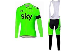 NHNIN Men's Cycling Jersey Set Polyester Long Sleeve Mountain Bike Shirt 4D Tights Padded Pants