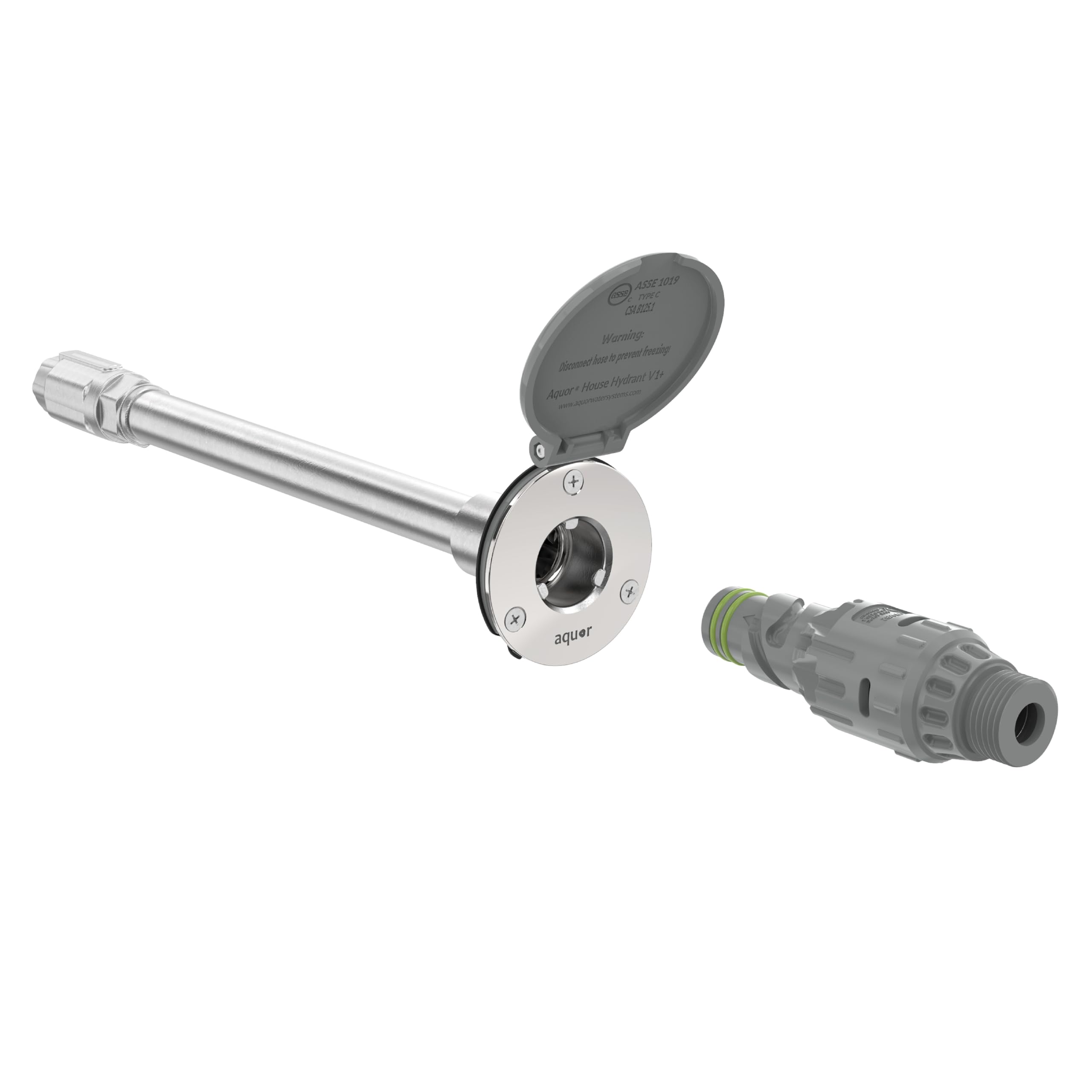 Aquor House Hydrant V1+ Frost Free Wall Hydrant Outdoor Faucet with Quick-Connect and Anti-Siphon, Freeze Proof Flush Hose Bib, 12 inch, Slate Gray