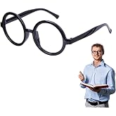 Halloween Black Wizard Glasses, Round Glasses Wizard Costume Accessories | Fake Costume Eyeglasses for Dress Up Cosplay Accessories Men and Women, No Lenses Plastic Frames